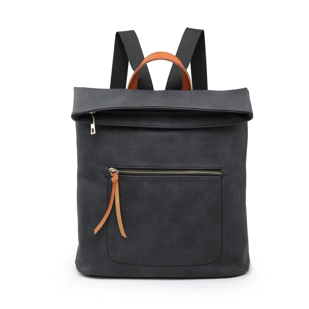 Black Fold Over Canvas Style Rucksack Velvet and Parade